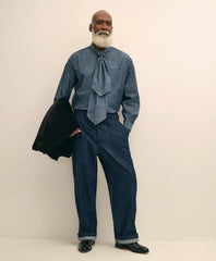 Brooks Brothers X Engineered Garments Cotton Chambray Ascot Collar Oversized Dress Shirt