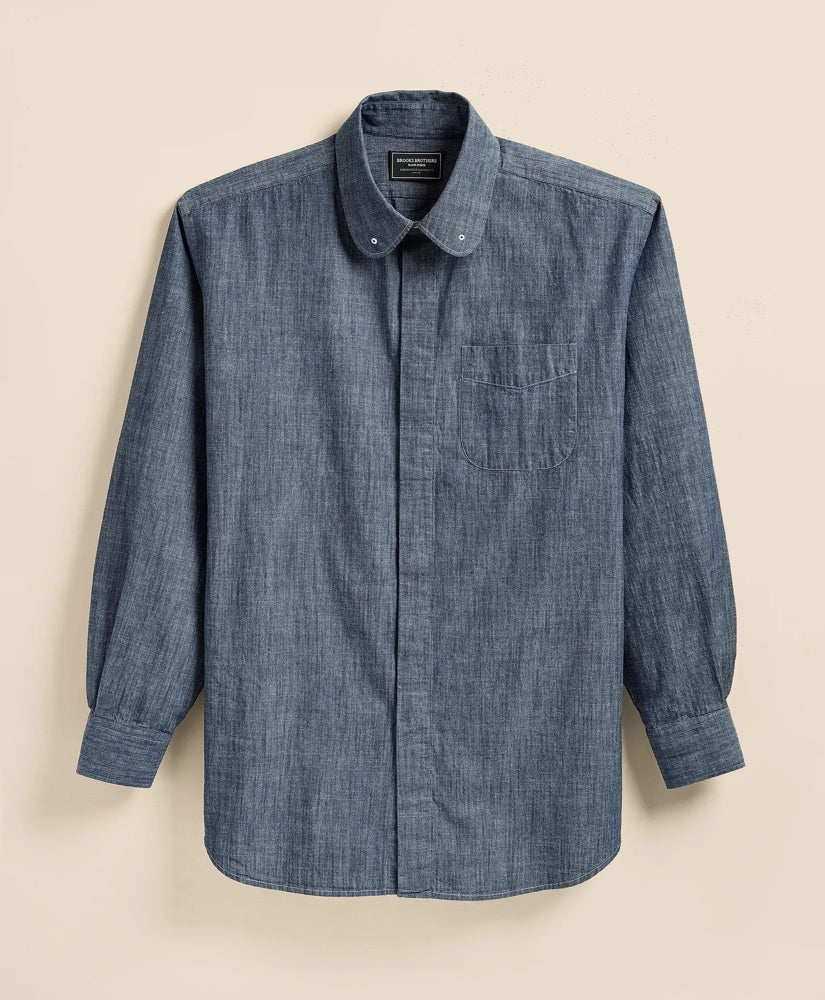 Brooks Brothers X Engineered Garments Cotton Chambray Round Pinhole Collar Oversized Dress Shirt