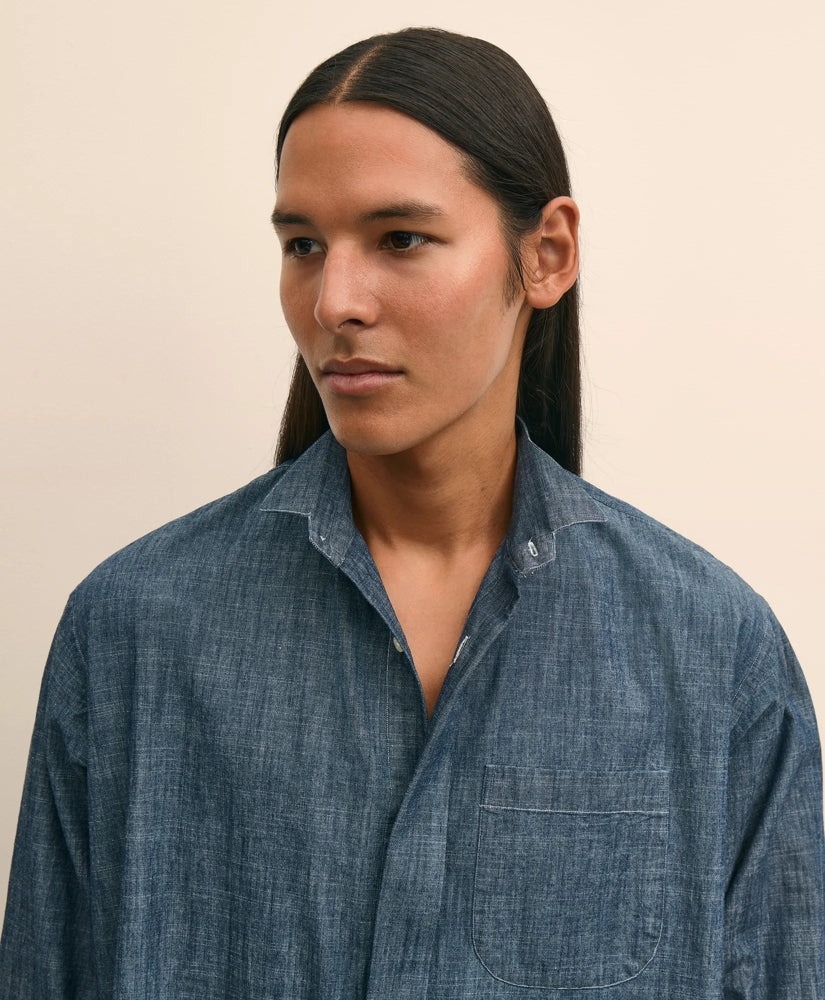 Brooks Brothers X Engineered Garments Cotton Chambray Wing Collar Oversized Dress Shirt