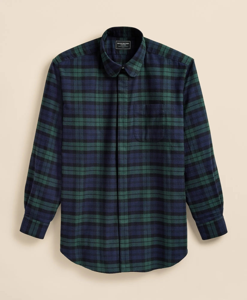 Brooks Brothers X Engineered Garments Cotton Flannel Round Pinhole Collar Oversized, Tartan Dress Shirt
