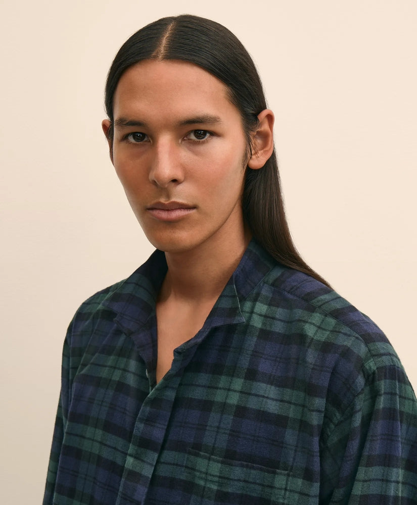 Brooks Brothers X Engineered Garments Cotton Flannel Wing Collar Oversized, Tartan Dress Shirt