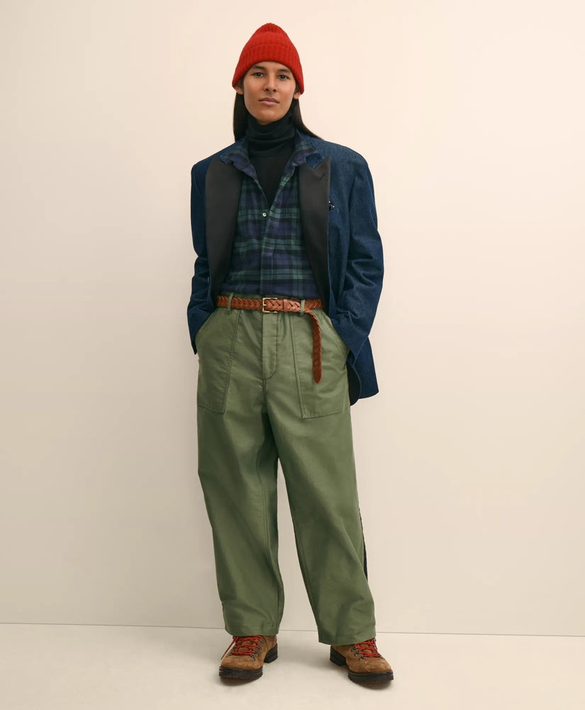 Brooks Brothers X Engineered Garments Cotton Flannel Wing Collar Oversized, Tartan Dress Shirt