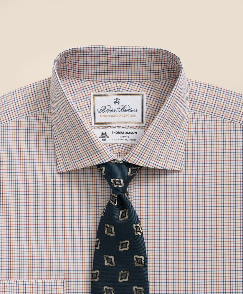 Brooks Brothers X Thomas Mason® Cotton English Collar, Checked Dress Shirt