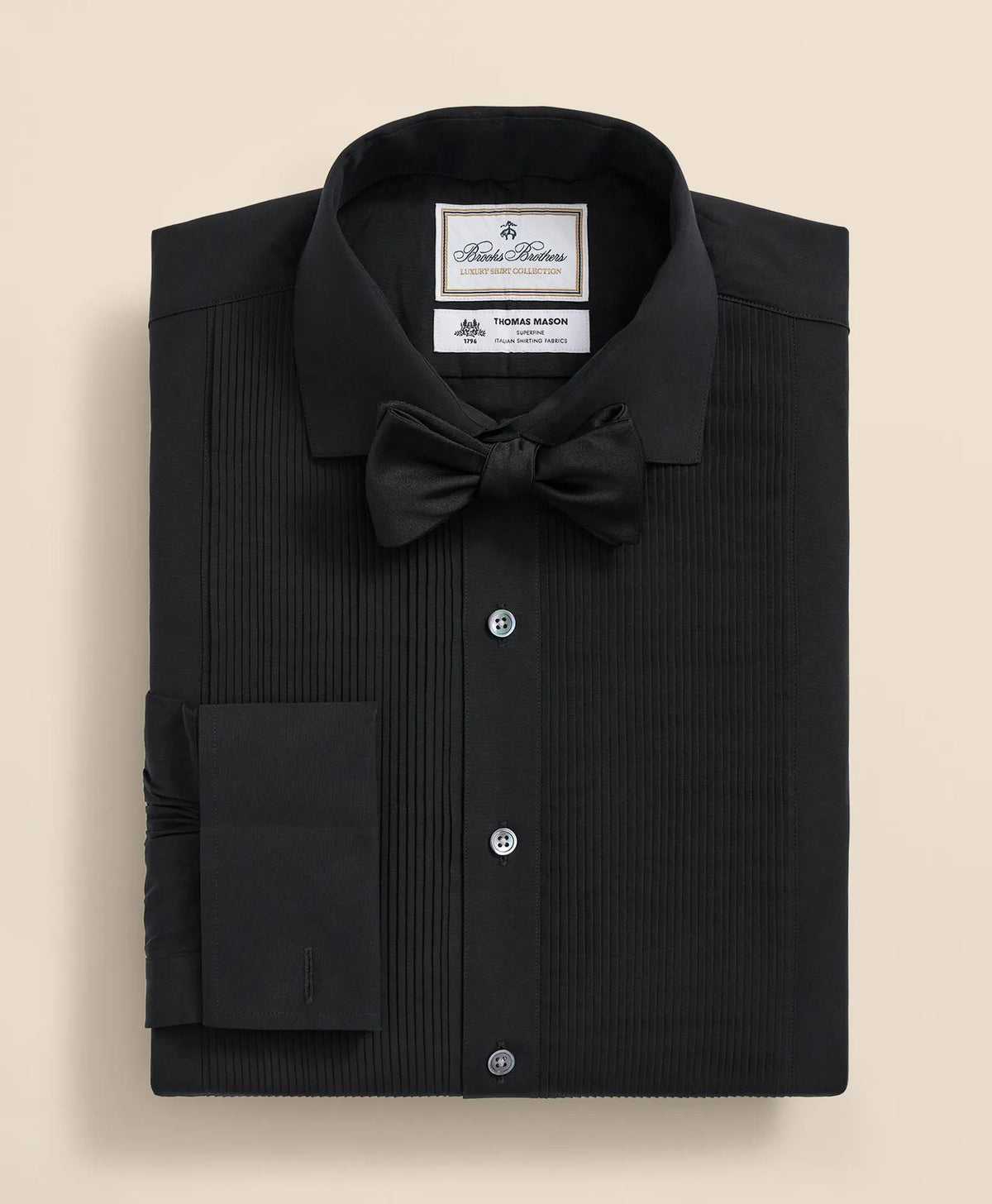 Brooks Brothers X Thomas Mason® Cotton English Collar, Swiss Pleat Front Tuxedo Shirt
