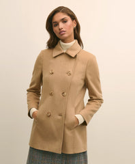 Brushed Wool Peacoat with Throat Latch