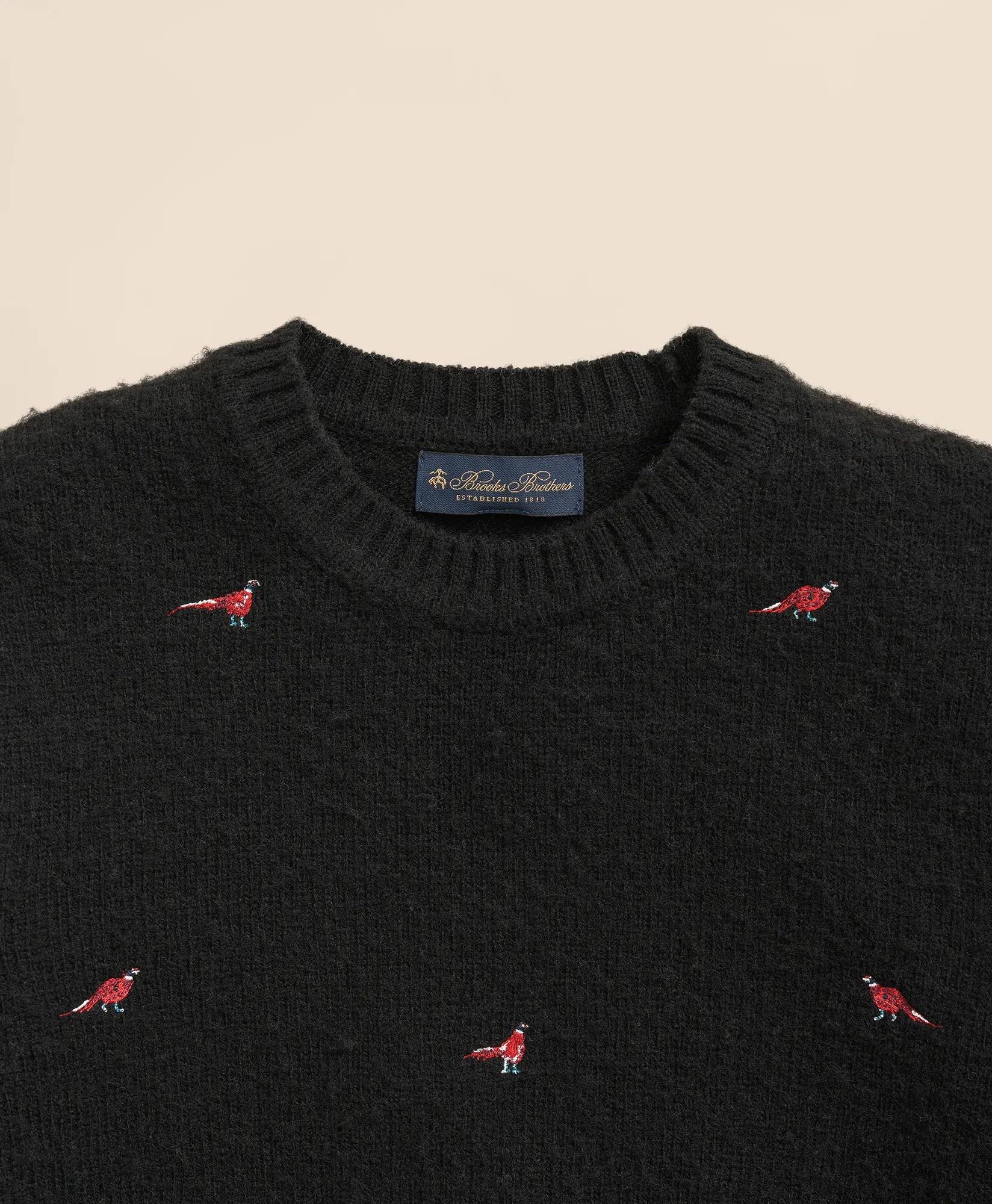 Brushed Wool Pheasant-Embroidered Sweater