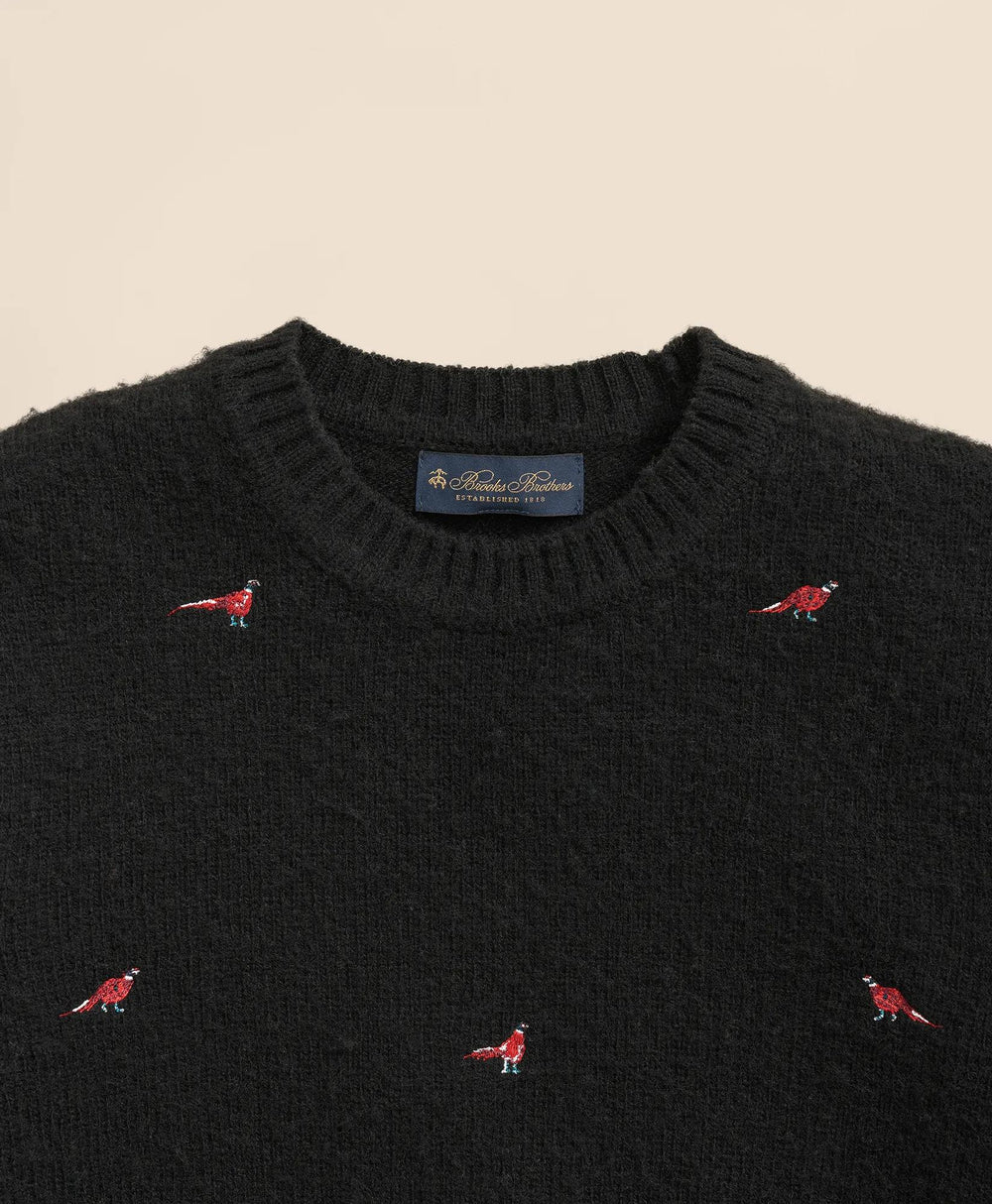 Brushed Wool Pheasant-Embroidered Sweater