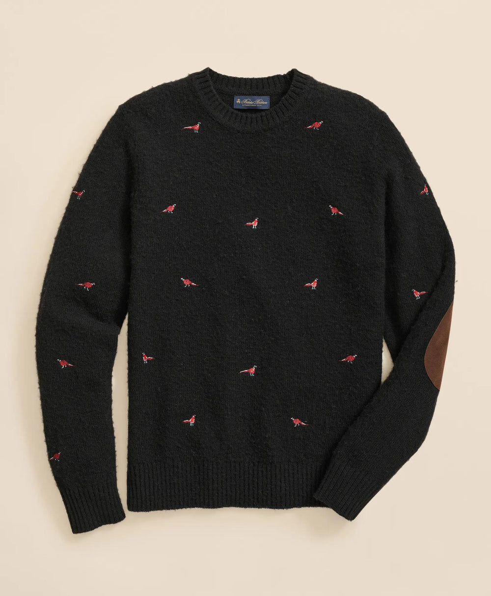 Brushed Wool Pheasant-Embroidered Sweater
