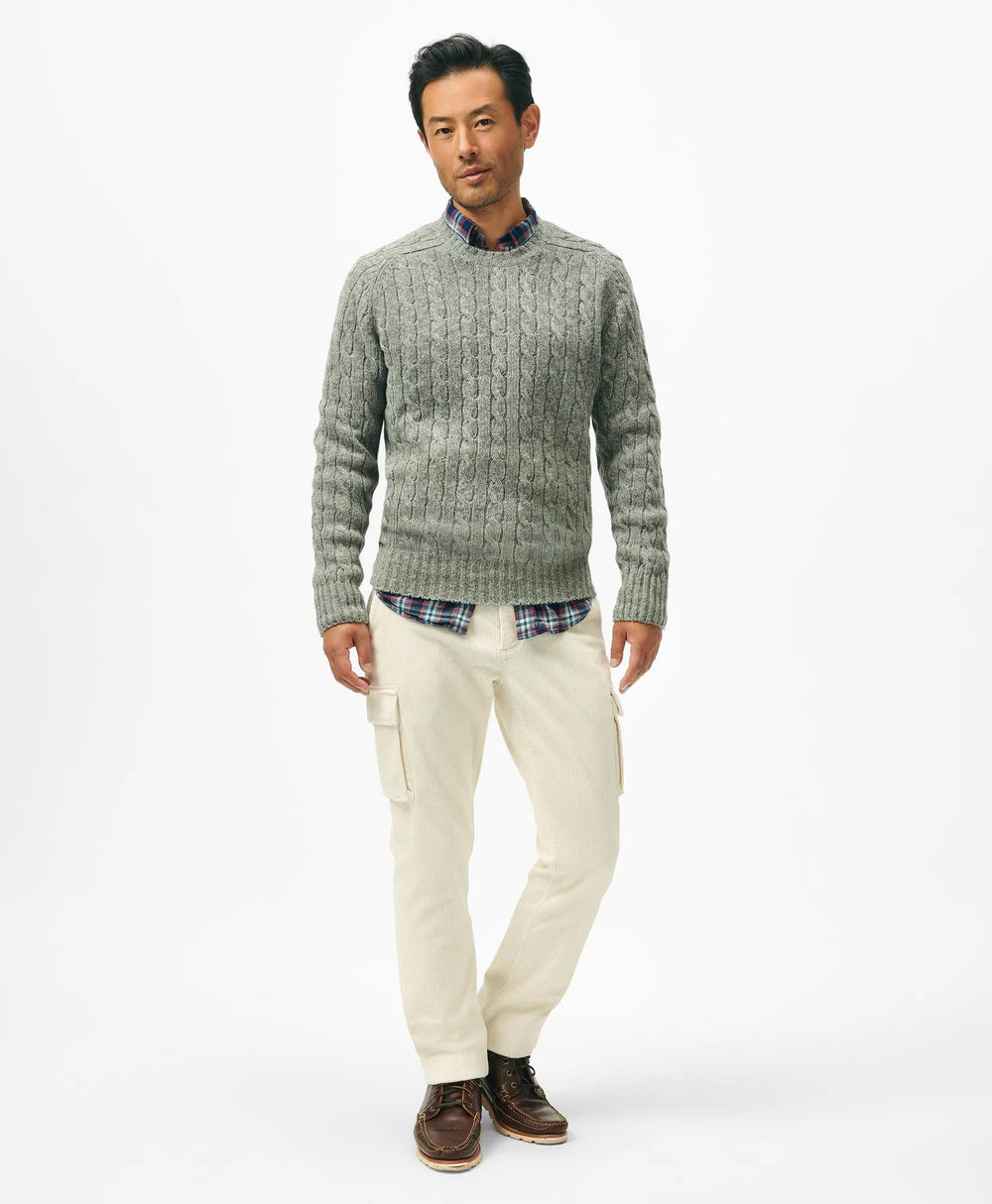 Cable Crewneck Sweater in Shetland Wool