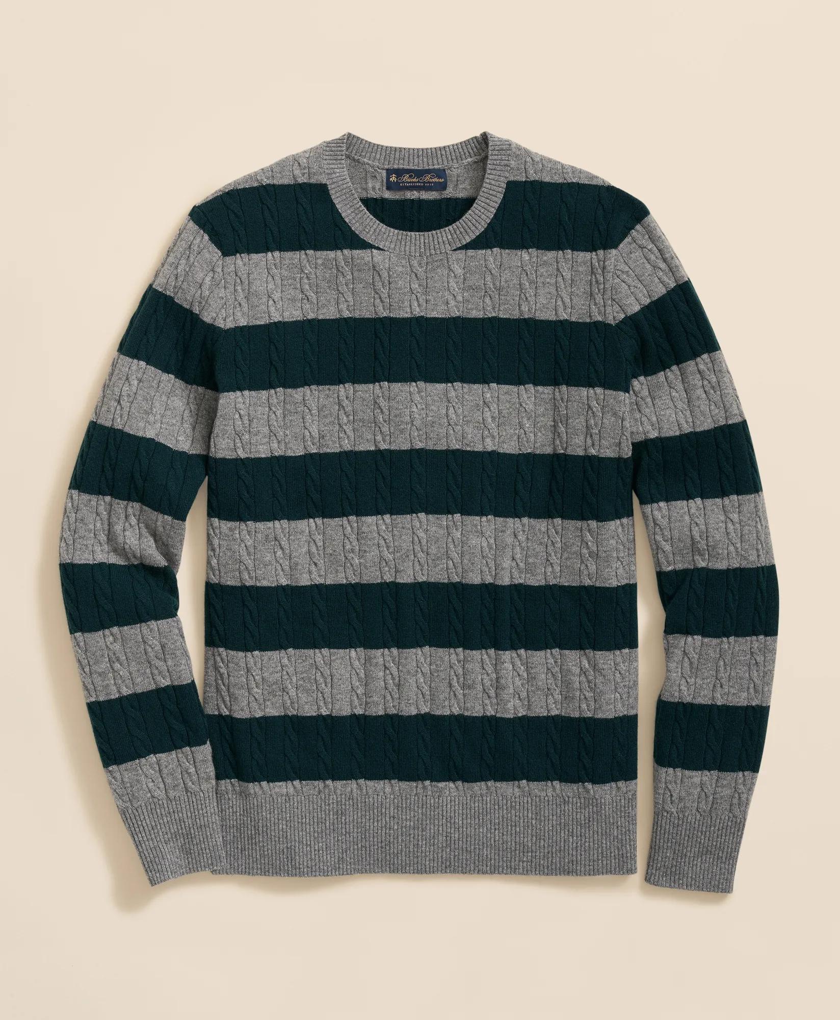 Cashmere Wool Cable-Knit Sweater in Rugby Stripe