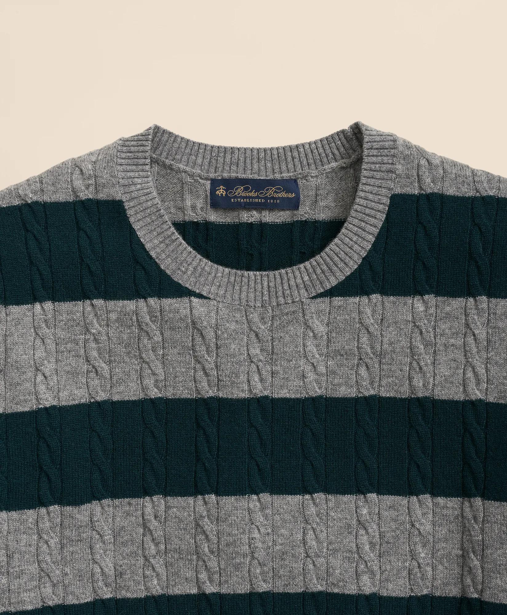 Cashmere Wool Cable-Knit Sweater in Rugby Stripe