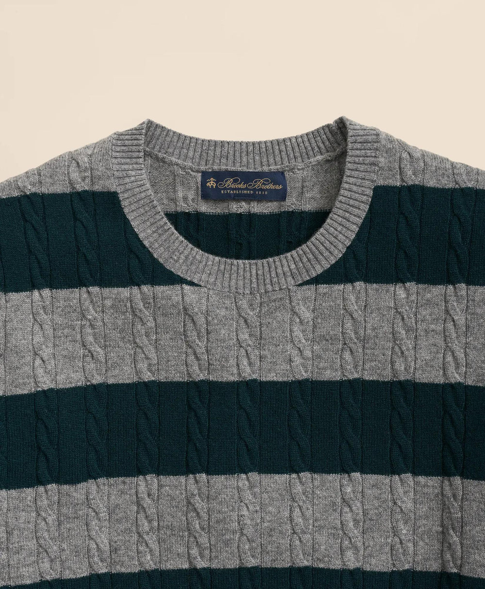 Cashmere Wool Cable-Knit Sweater in Rugby Stripe