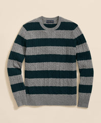 Cashmere Wool Cable-Knit Sweater in Rugby Stripe