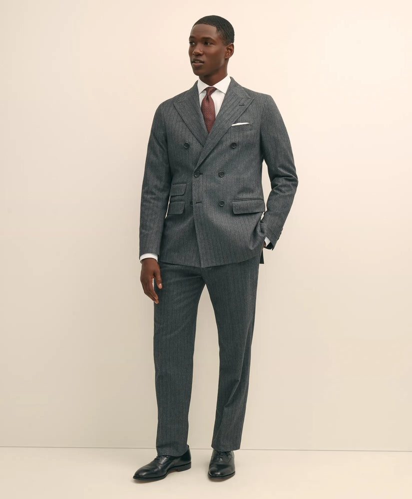 Classic Fit Double-Breasted Cotton Herringbone Suit Jacket
