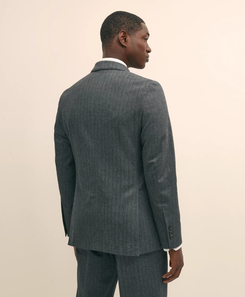 Classic Fit Double-Breasted Cotton Herringbone Suit Jacket