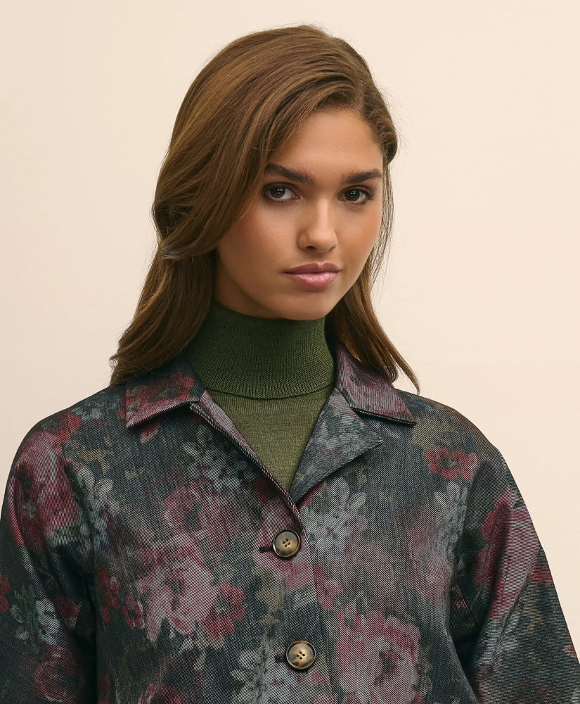 Cotton Blend Floral Jacquard Cropped Jacket
