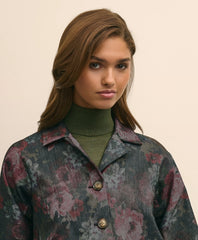 Cotton Blend Floral Jacquard Cropped Jacket