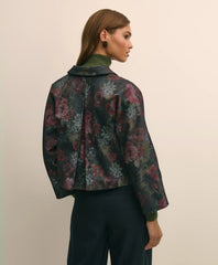 Cotton Blend Floral Jacquard Cropped Jacket
