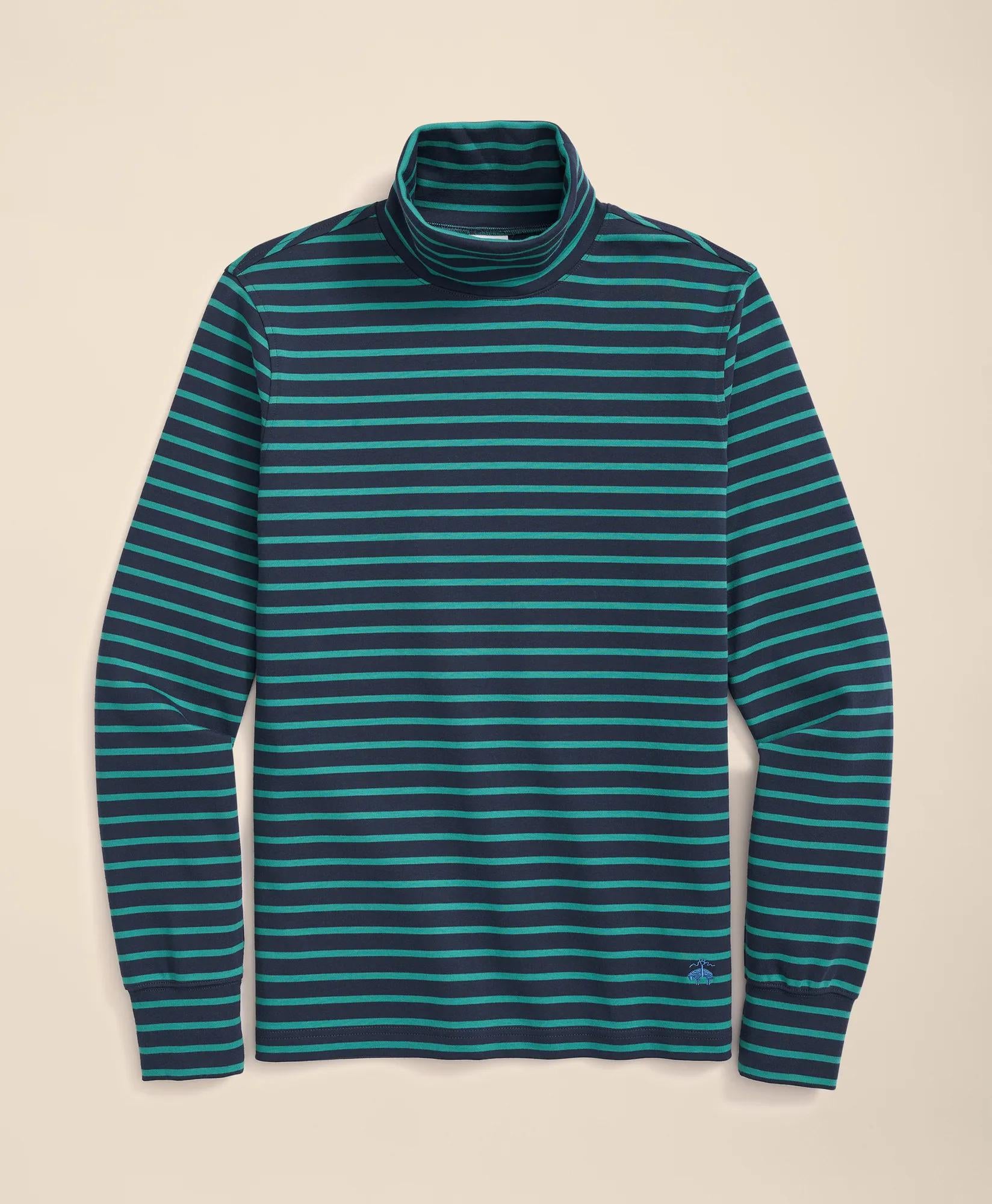 Cotton Blend Striped Turtleneck