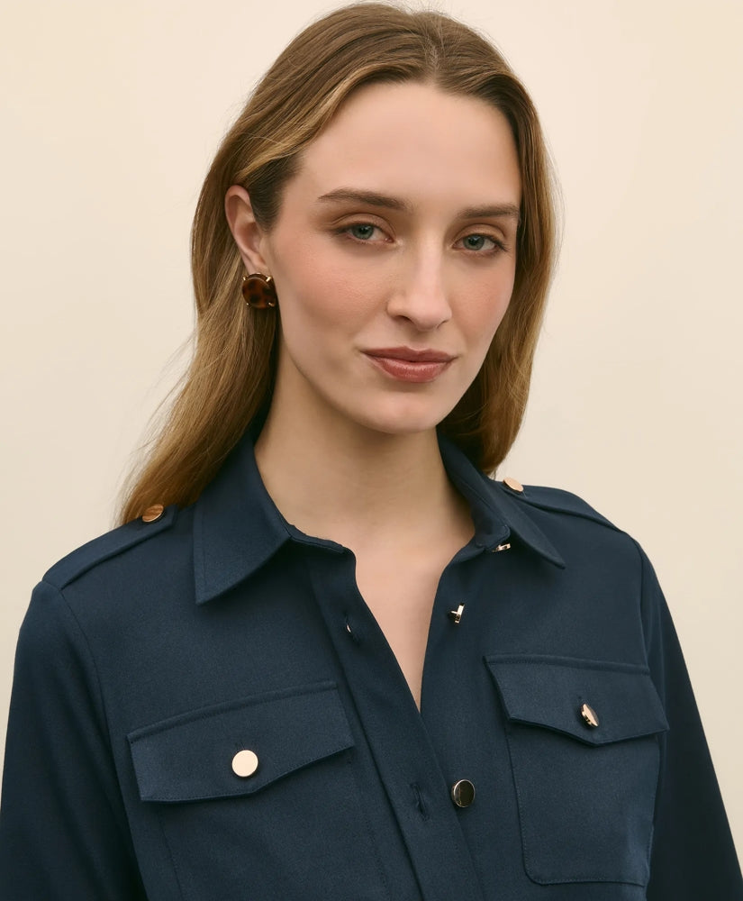 Cotton Blend Twill Belted Shirt Dress