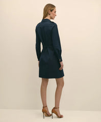 Cotton Blend Twill Belted Shirt Dress
