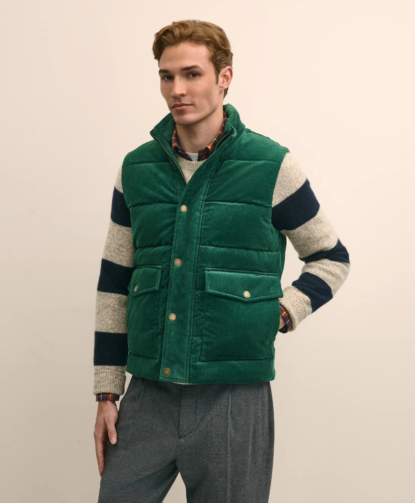 Cotton Blend Wide-Wale Puffer Vest