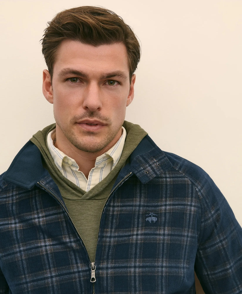 Cotton Bomber Jacket in Plaid Corduroy