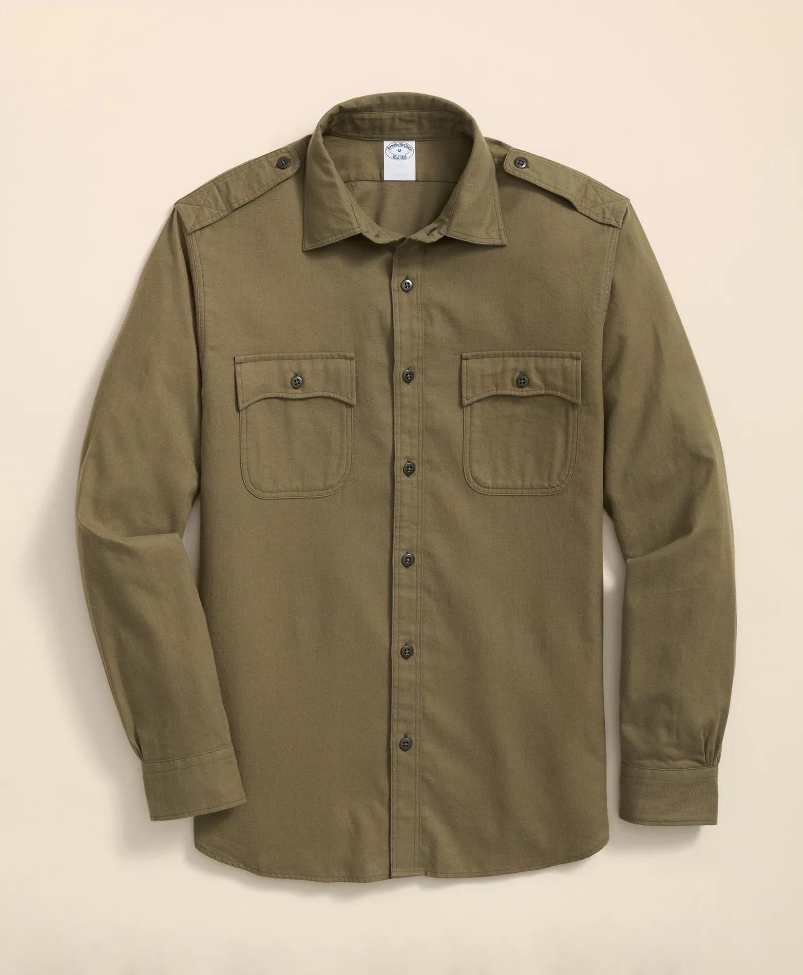 Cotton-Cashmere Flannel Military Sport Shirt