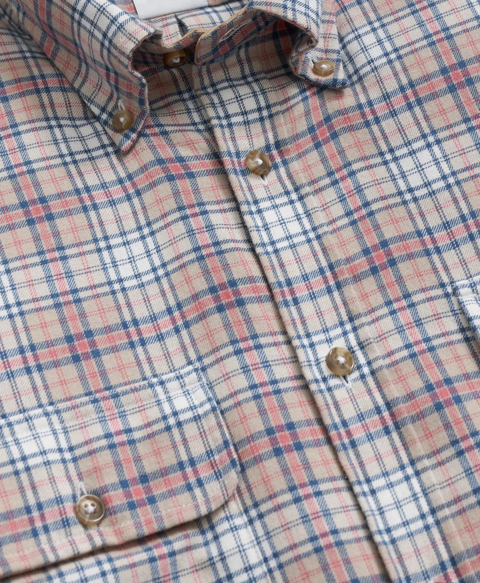 Cotton-Cashmere Flannel Plaid Sport Shirt