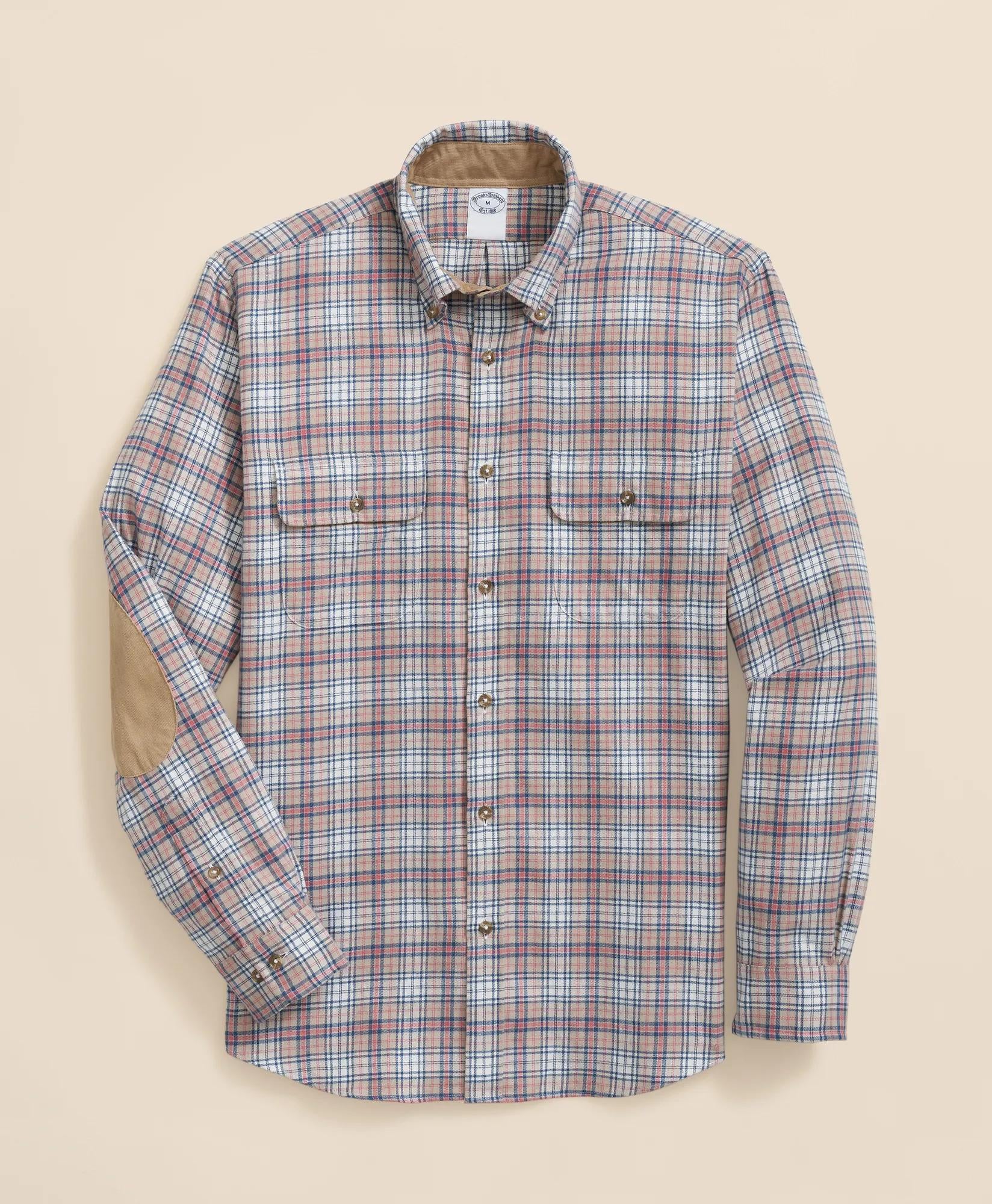 Cotton-Cashmere Flannel Plaid Sport Shirt