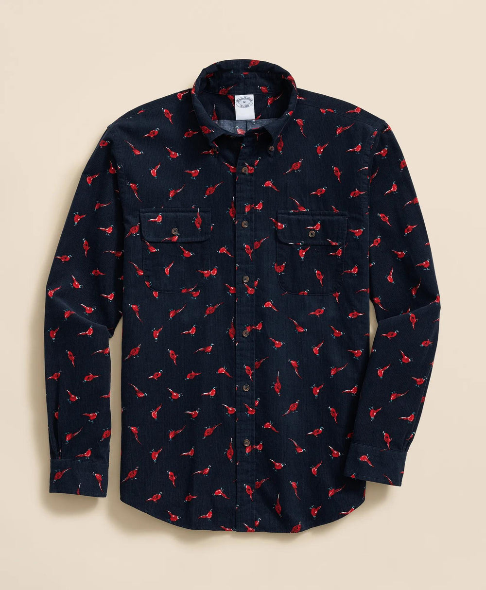 Cotton Corduroy Polo Button-Down Collar Pheasant Sport Shirt