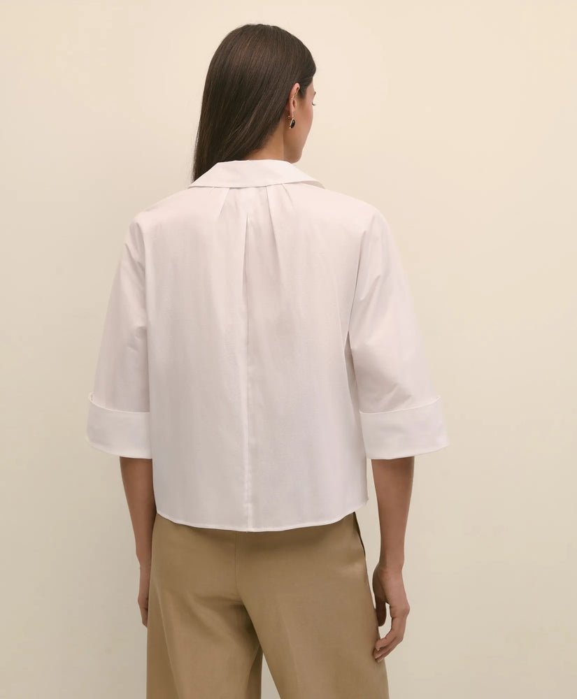 Cotton Dobby Relaxed Dolman-Sleeve Shirt