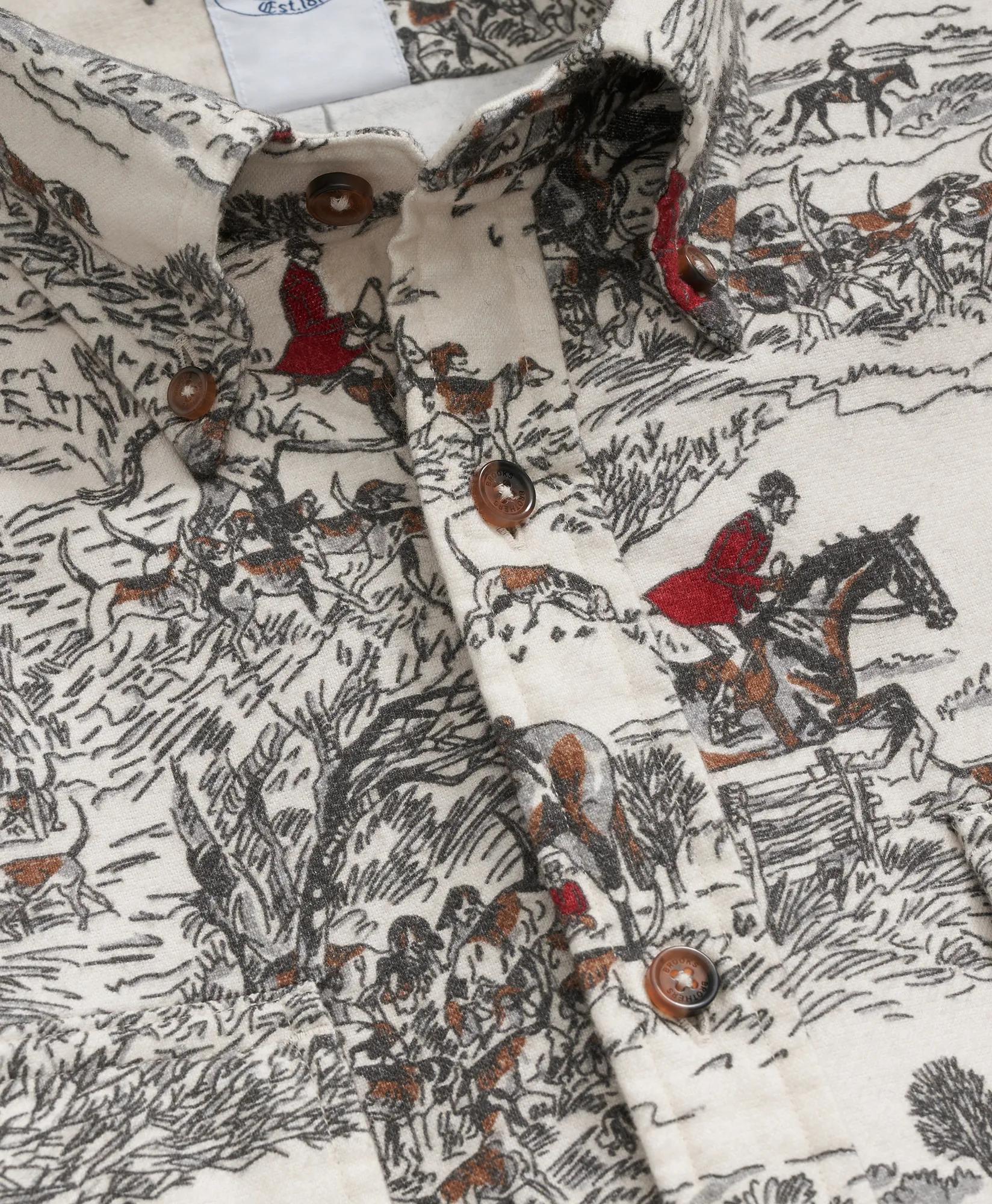 Cotton Flannel Archive Equestrian Print Sport Shirt