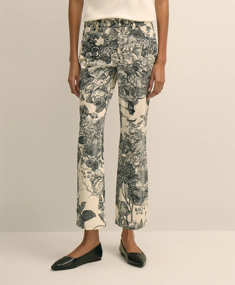 Cotton Floral Cropped Kick Flare Jeans