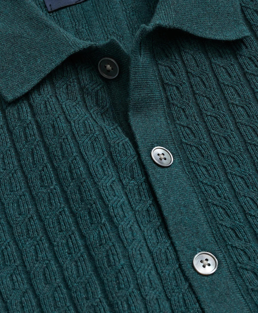 Cotton Mini-Cable Polo Cardigan