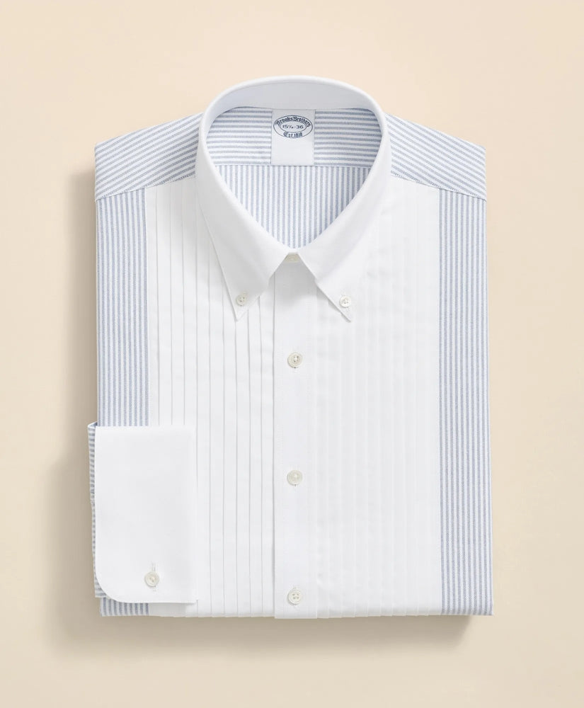Cotton Oxford Polo Button-Down Collar, 10-Pleat Contrast-Stripe Tuxedo Shirt