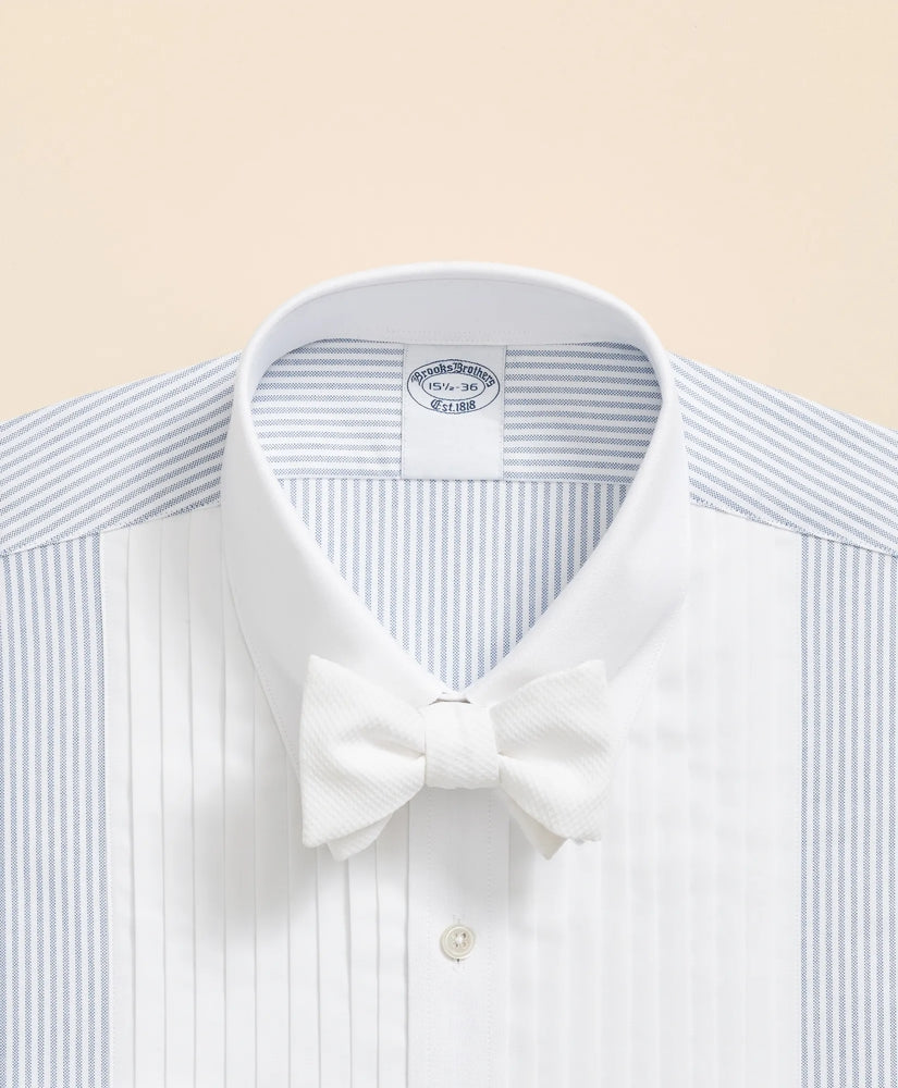 Cotton Oxford Polo Button-Down Collar, 10-Pleat Contrast-Stripe Tuxedo Shirt