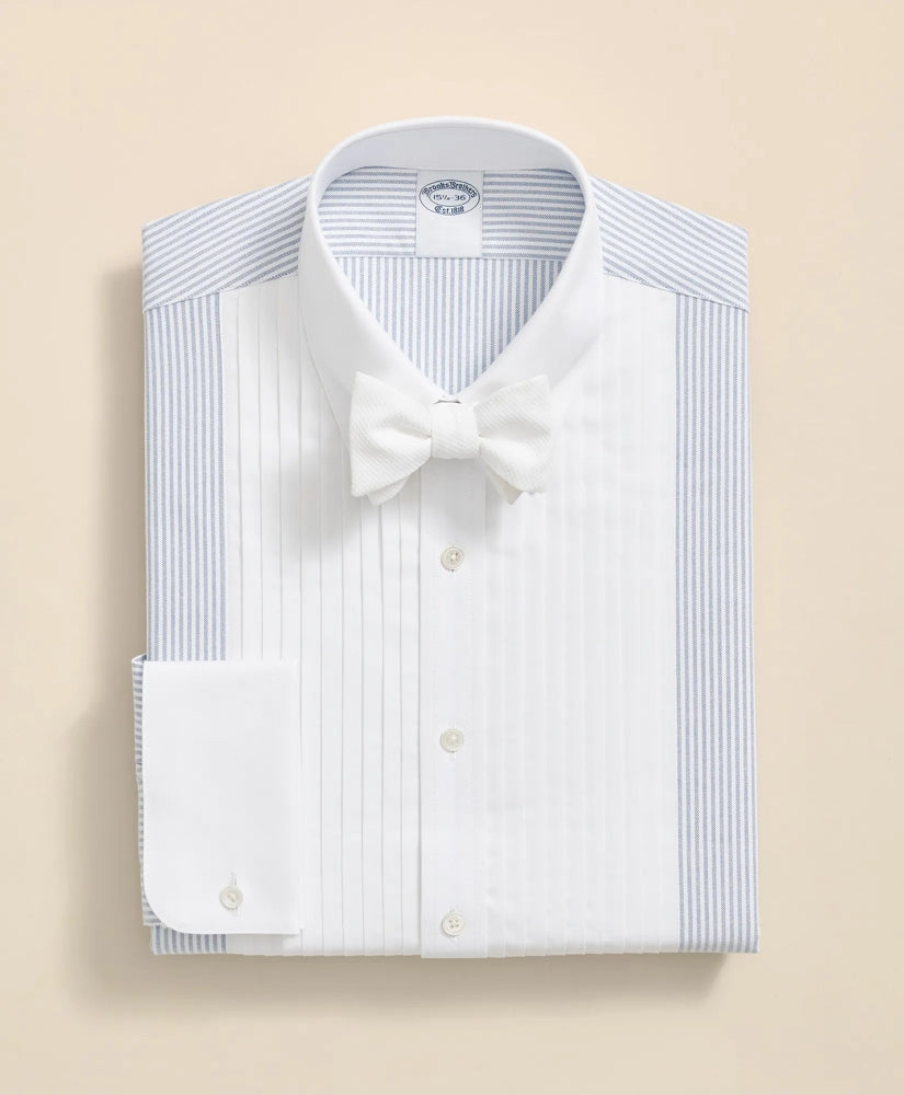 Cotton Oxford Polo Button-Down Collar, 10-Pleat Contrast-Stripe Tuxedo Shirt
