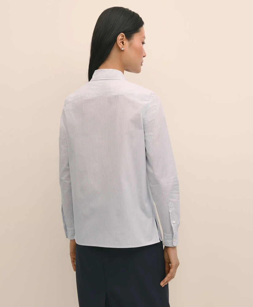 Cotton Poplin Pinstripe Embellished Shirt