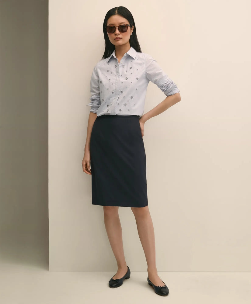 Cotton Poplin Pinstripe Embellished Shirt