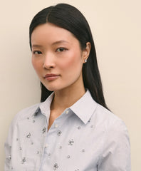 Cotton Poplin Pinstripe Embellished Shirt