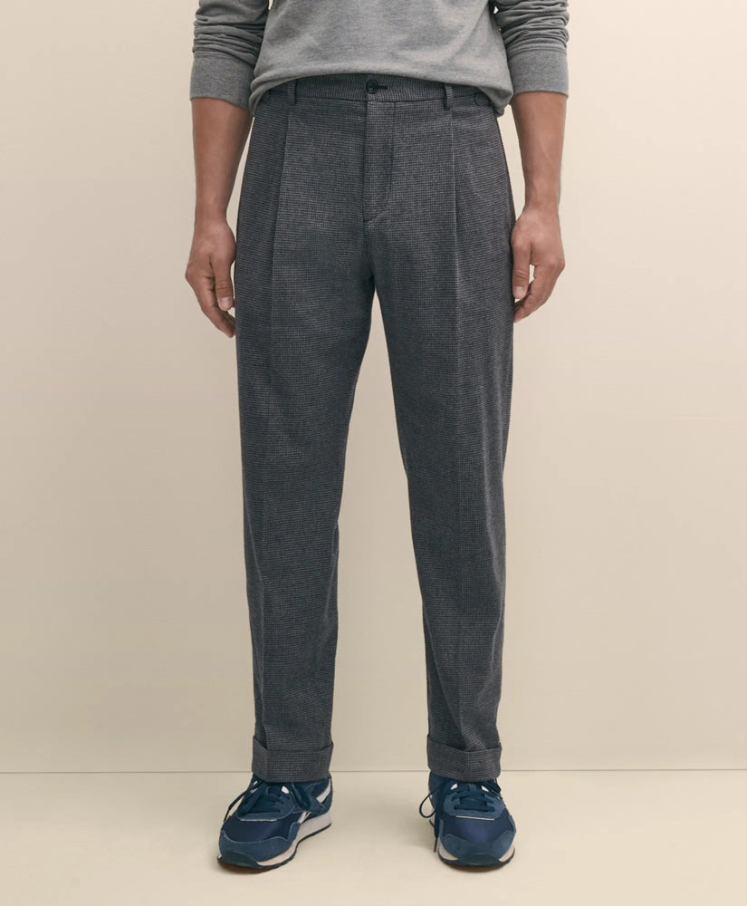 Cotton Pleated Side-Tab Checked Chino