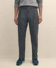 Cotton Pleated Side-Tab Checked Chino