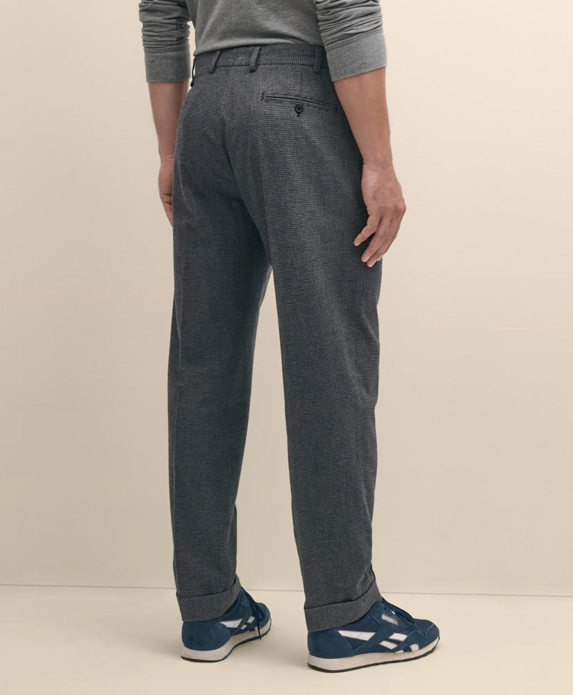 Cotton Pleated Side-Tab Checked Chino