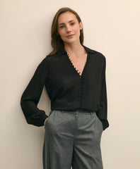 Crepe Open V-Neck Blouse