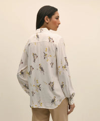 Crepe Tipped Soft Blouse in Bird Print