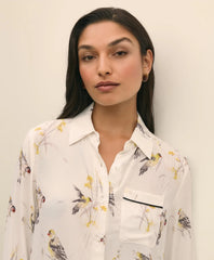 Crepe Tipped Soft Blouse in Bird Print