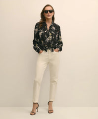 Crepe Viscose Relaxed Bird-Print Blouse