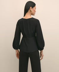 Crepe V-Neck Peplum Blouse