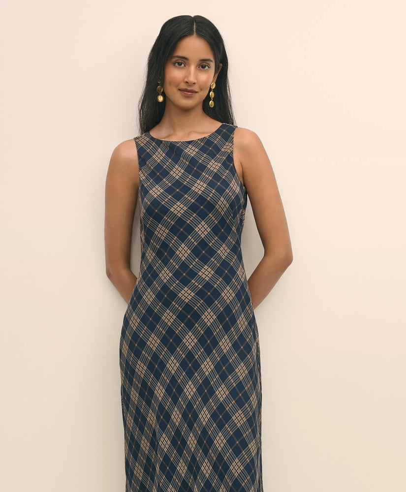 Crinkle Chiffon Plaid Maxi Dress